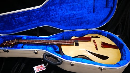 Handmade archtop cocobolo details ivory blue hiscox case